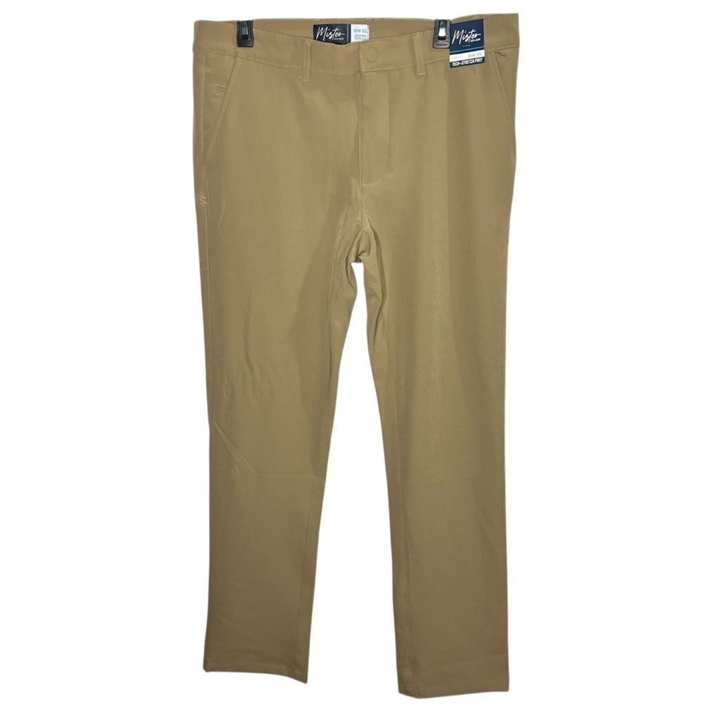 New! Mister Tech Wear Slim Fit Khaki Beige Men’s Golf Stretch Pant Size 36 x 32